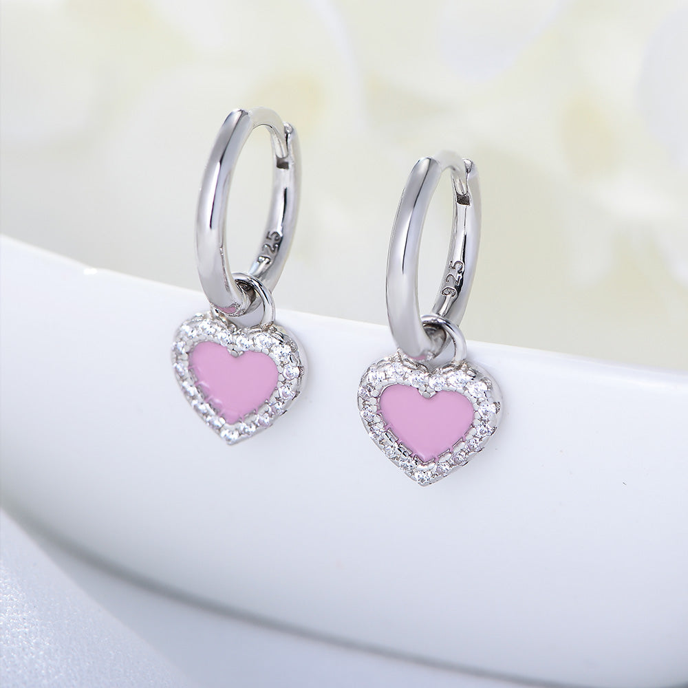 Aurilyn Pink Enamel Heart Hoop Earrings