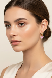 Pink Enamel Heart Hoop Earrings