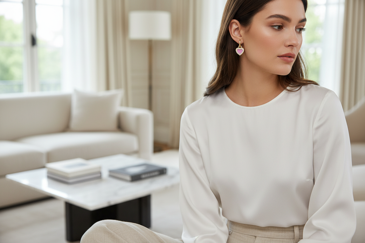 Aurilyn Pink Enamel Heart Hoop Earrings