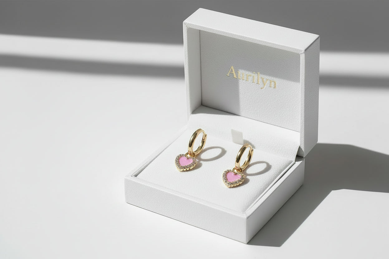Aurilyn Pink Enamel Heart Hoop Earrings