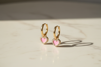 Pink Enamel Heart Hoop Earrings