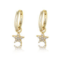 Star Drop Hoop Earrings with pave star, 925 silver — Aurilyn