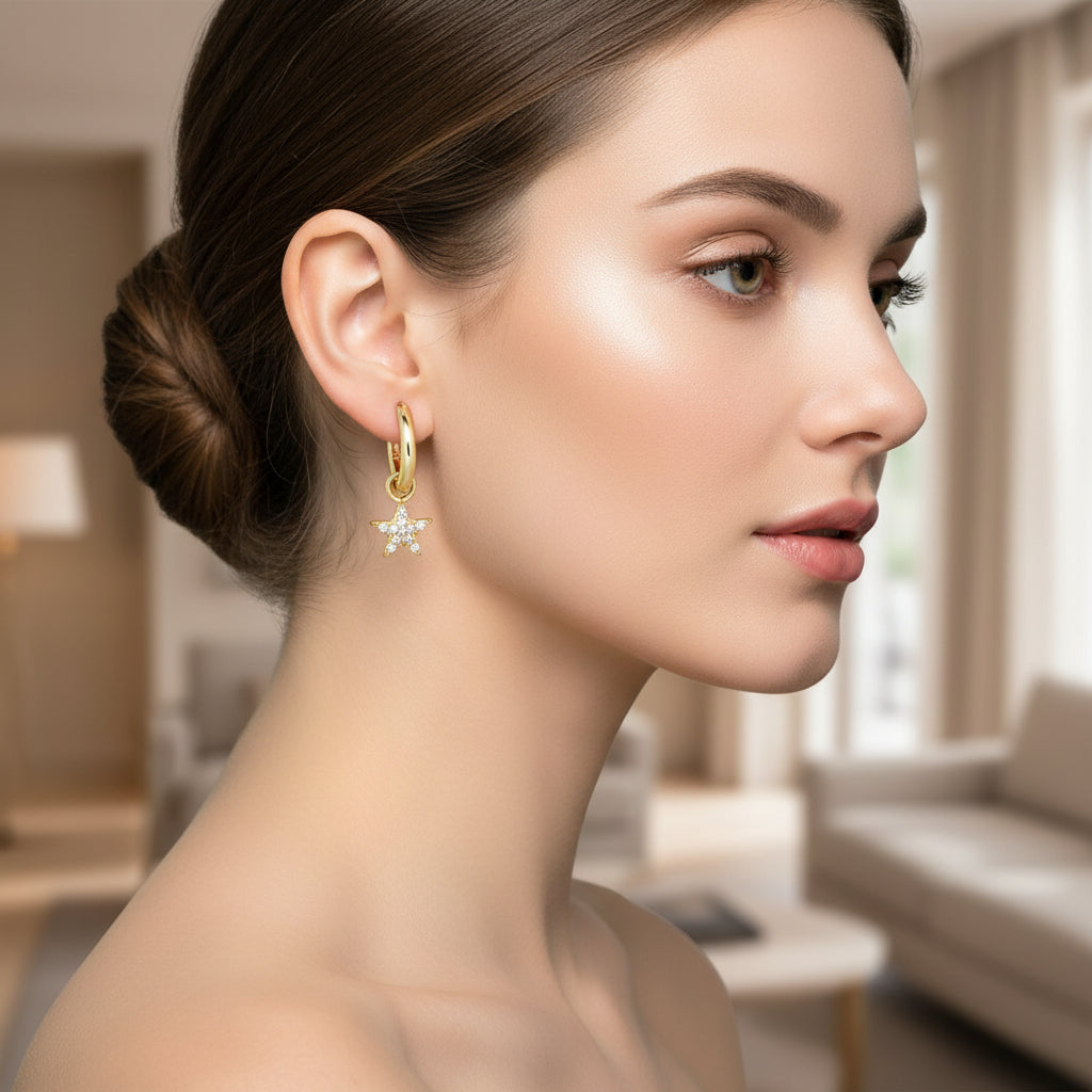 Star Drop Hoop Earrings