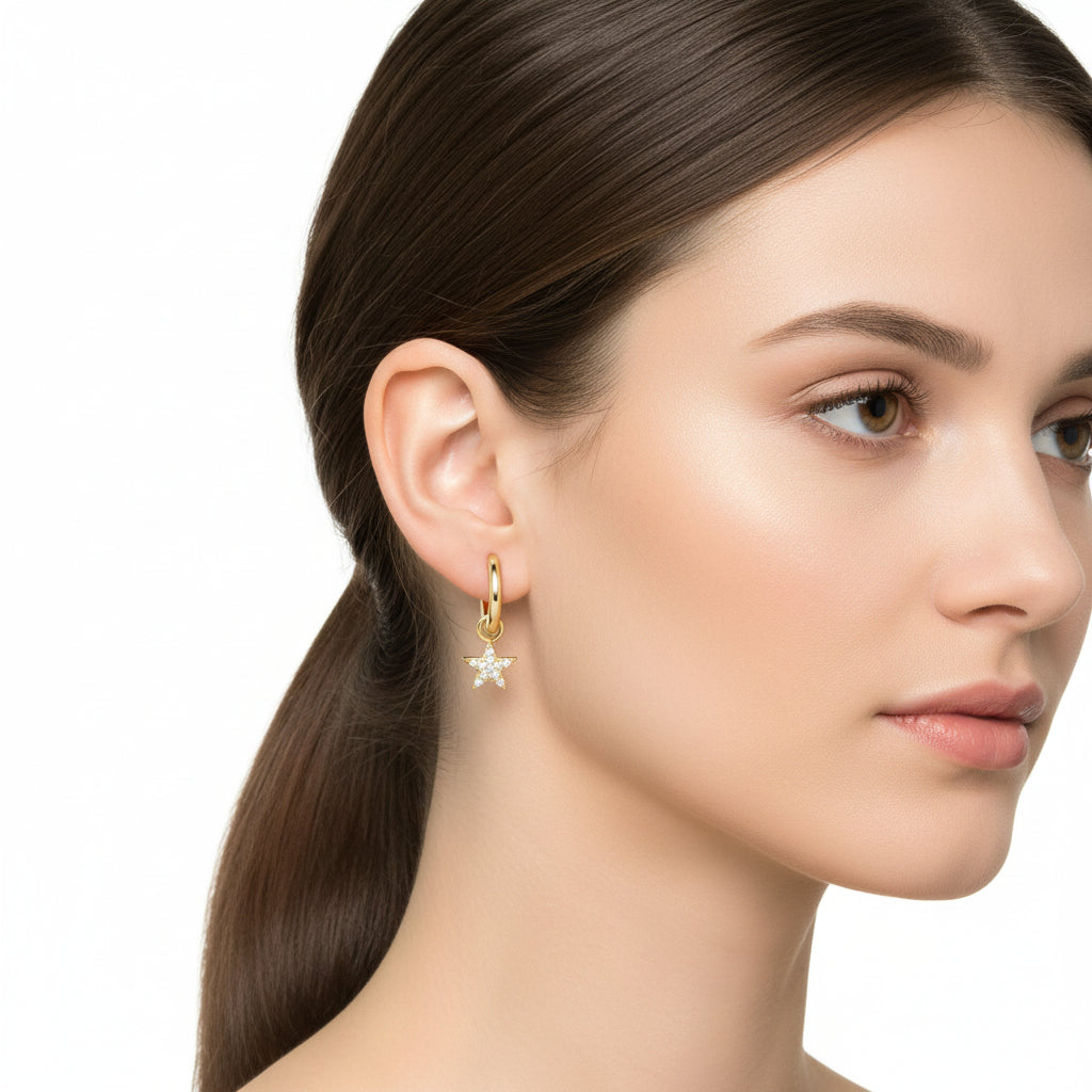 Star Drop Hoop Earrings
