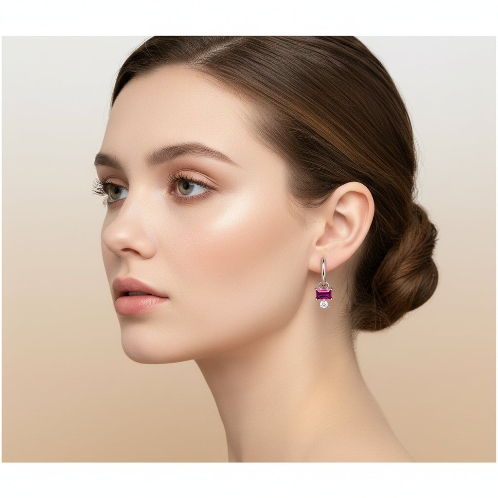 Ruby Drop Hoop Earrings