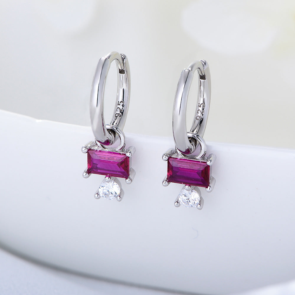 Ruby Red Drop Hoop Earrings