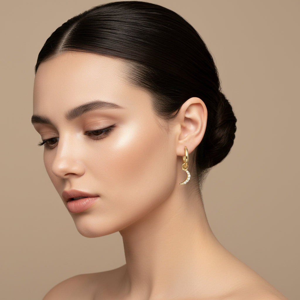 Crescent Moon-Drop Hoop Earrings