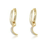 Crescent Moon Drop Hoop Earrings, gold plated 925 silver — Aurilyn
