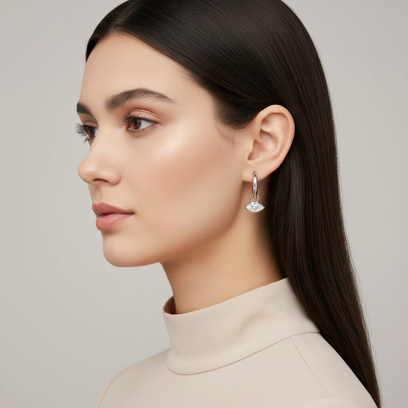 Marquise CZ Drop Hoop Earrings