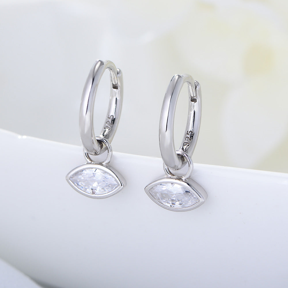 Marquise CZ Drop Hoop Earrings