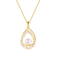 Baguette Teardrop Pearl Pendant, freshwater pearl CZ — Aurilyn