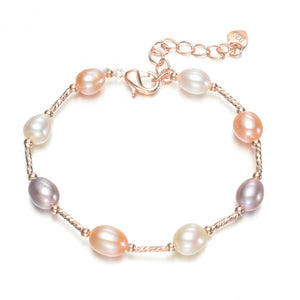 Multi-Colour Pearl Rose Gold Bracelet, freshwater pearls — Aurilyn