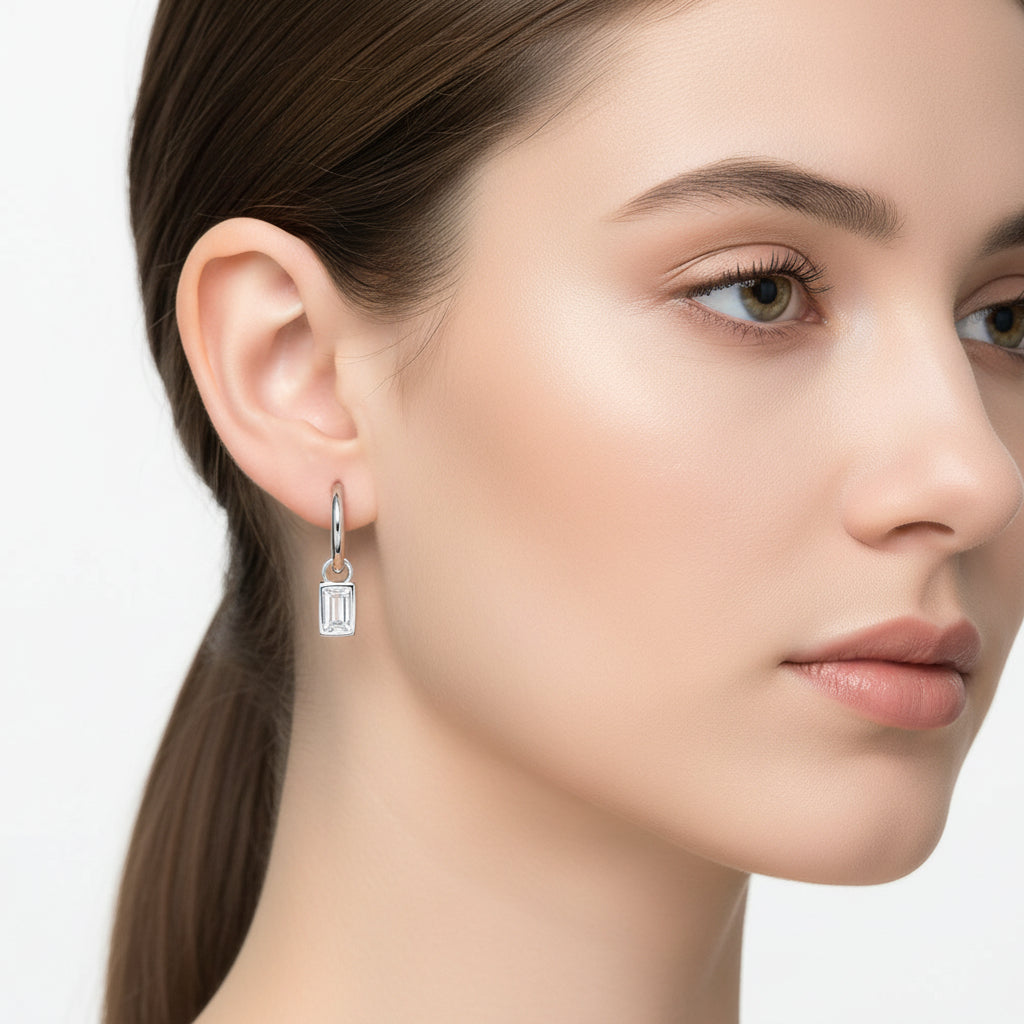 Baguette CZ Drop Hoop Earrings