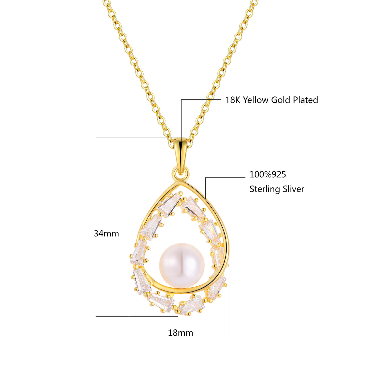 Baguette Teardrop Pearl Pendant