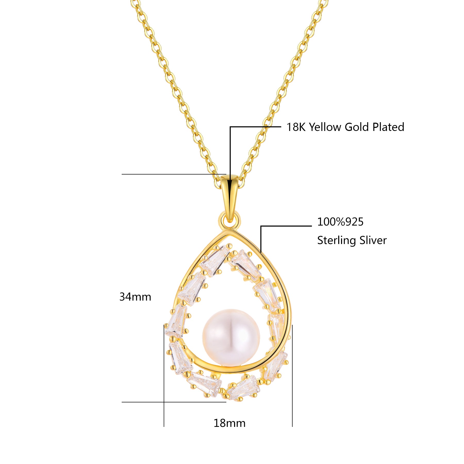 Aurilyn Baguette Teardrop Pearl Pendant only