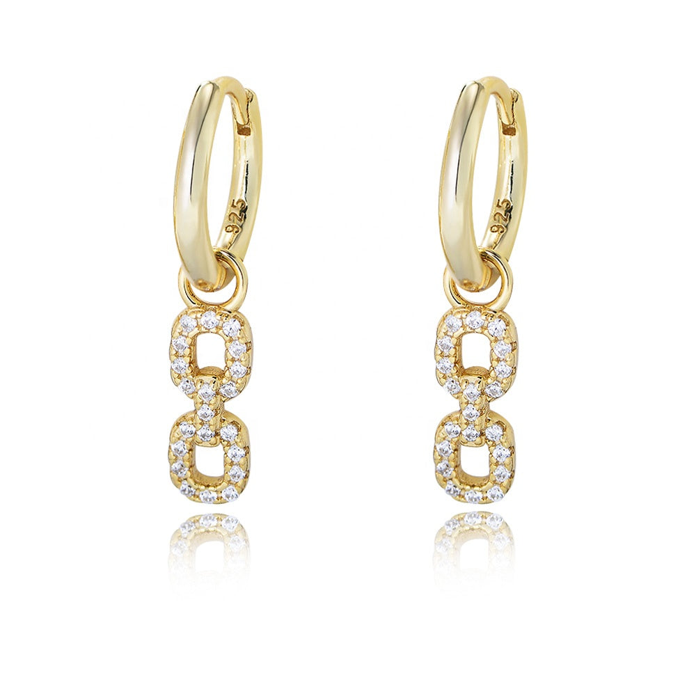 Double Link Dangle Hoop Earrings, gold plated 925 silver — Aurilyn