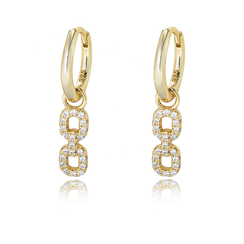 Double Link Dangle Hoop Earrings, gold plated 925 silver — Aurilyn