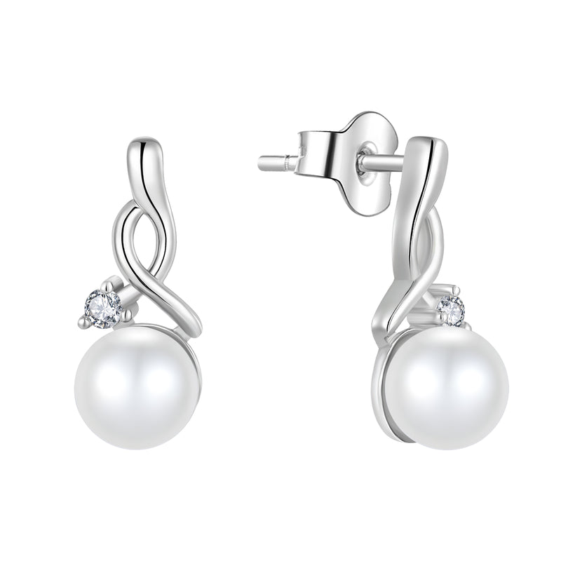 Infinity Pearl Drop Earrings, freshwater pearls 925 silver — Aurilyn