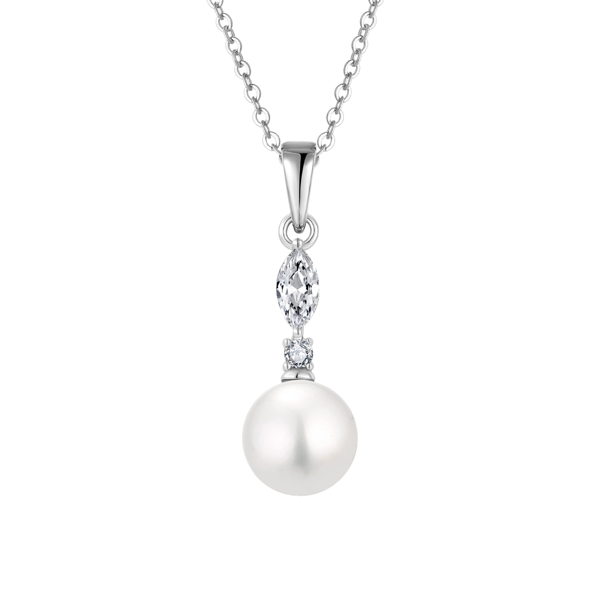 Marquise Drop Pearl Pendant, freshwater pearl CZ silver — Aurilyn