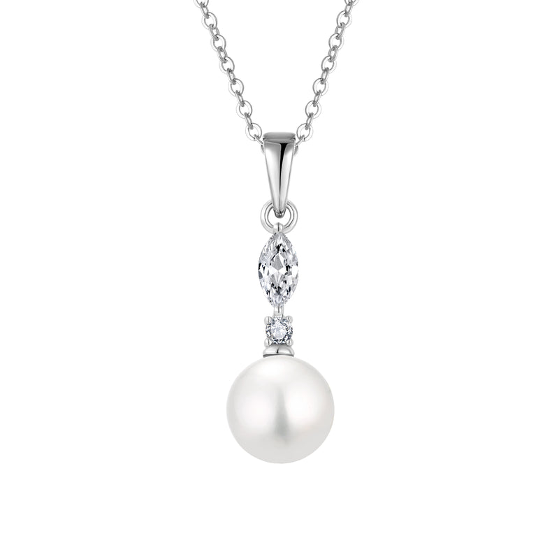 Marquise Drop Pearl Pendant, freshwater pearl CZ silver — Aurilyn
