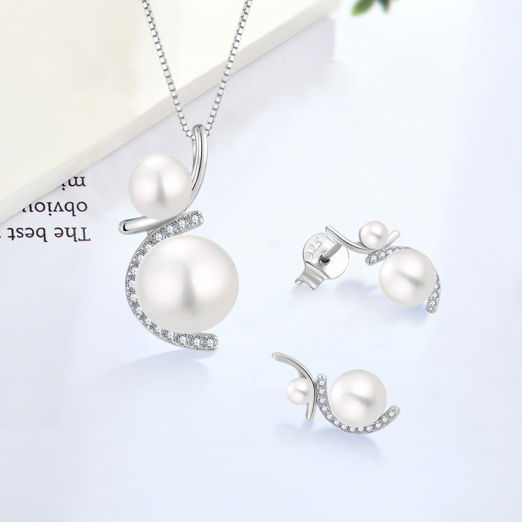 Aurilyn Double Pearl Pave Curve Necklace