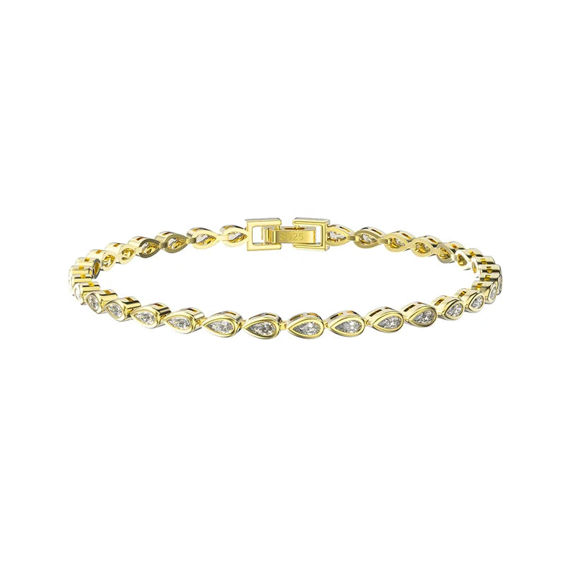 Premium 24K Gold Plated 925 Sterling Silver Teardrop Tennis Bracelet
