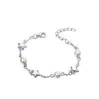 Star and Pearl Station Bracelet, freshwater pearls 925 silver — Aurilyn
