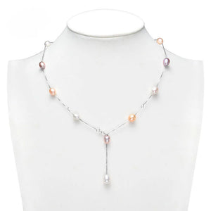 Multi-Colour Pearl Lariat Necklace, freshwater pearls — Aurilyn