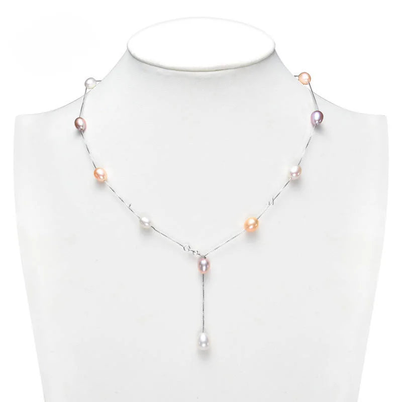 Multi-Colour Pearl Lariat Necklace, freshwater pearls — Aurilyn