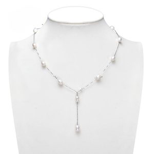 Pearl Double Drop Lariat Necklace, freshwater pearls — Aurilyn