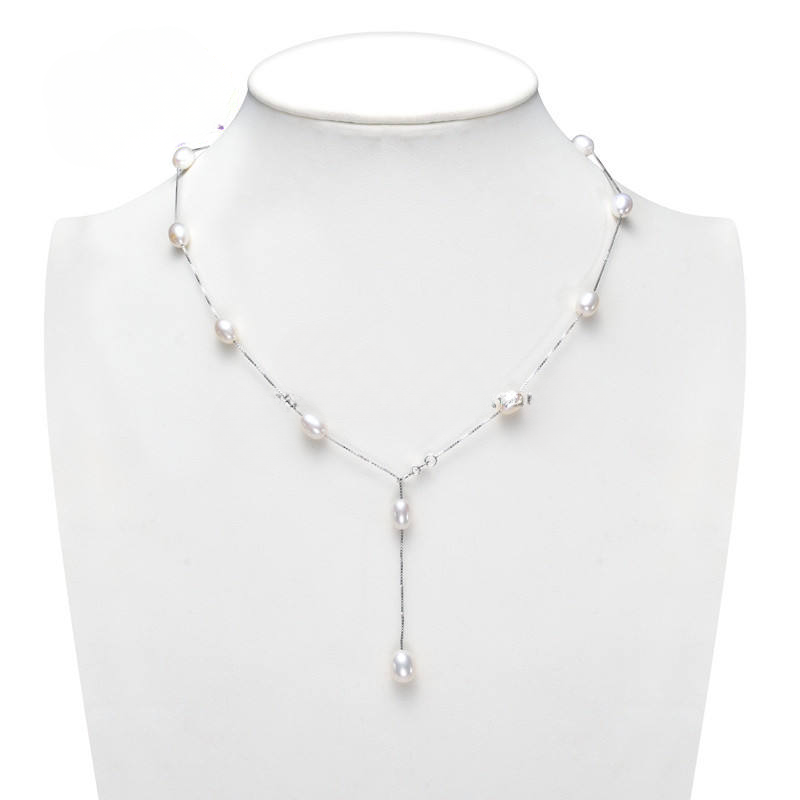 Pearl Double Drop Lariat Necklace, freshwater pearls — Aurilyn