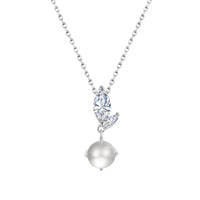 Leaf CZ Cluster Pearl Pendant, freshwater pearl 925 silver — Aurilyn