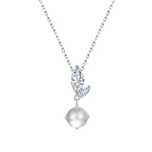 Leaf CZ Cluster Pearl Pendant, freshwater pearl 925 silver — Aurilyn