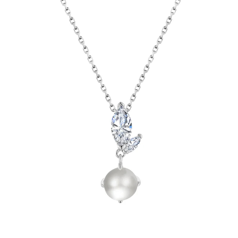 Leaf CZ Cluster Pearl Pendant, freshwater pearl 925 silver — Aurilyn