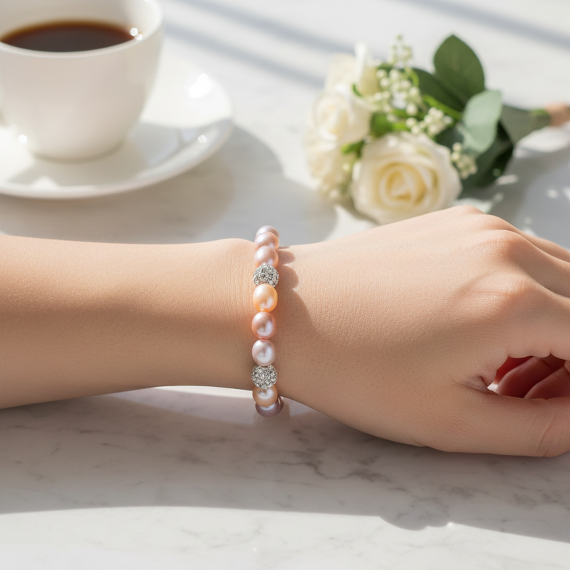 Multi-Colour Pearl & Crystal Bracelet