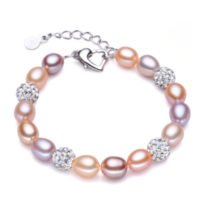 Multi-Colour Pearl and Crystal Bracelet, 925 silver — Aurilyn