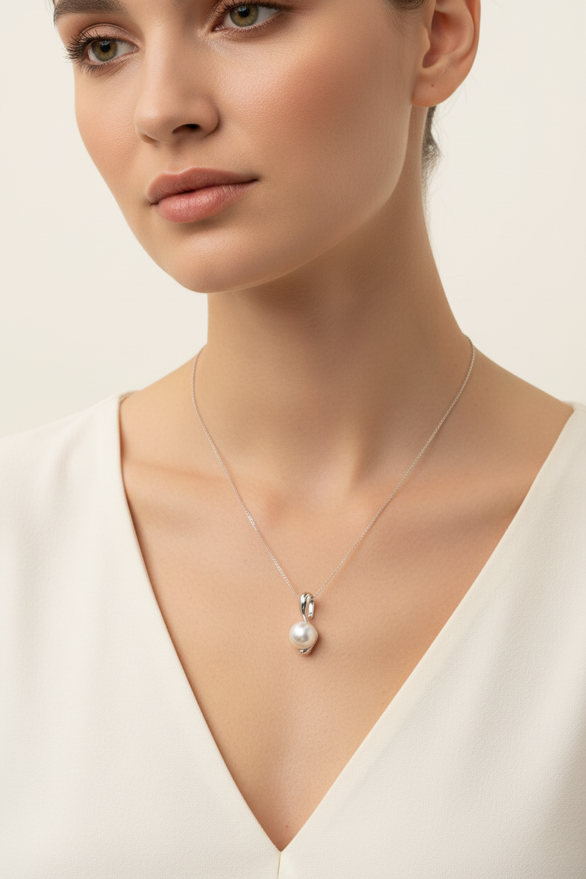 Aurilyn Sculptural Pearl Pendant - 5A Grade Natural Pearls - Pure Silver - Premium Collection