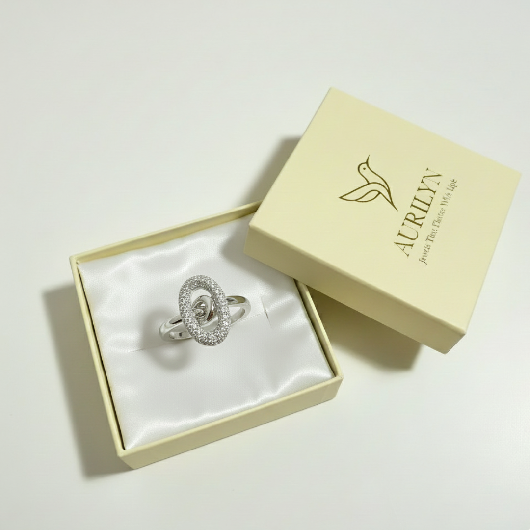 Aurilyn S925 Sterling Silver Gold Diamond Band Ring for Women