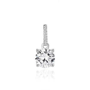 Rhodium-plated sterling silver round brilliant solitaire pendant with four-prong setting and pavé bail on white