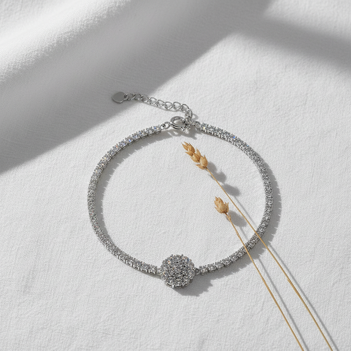 Silver bracelet flat lay