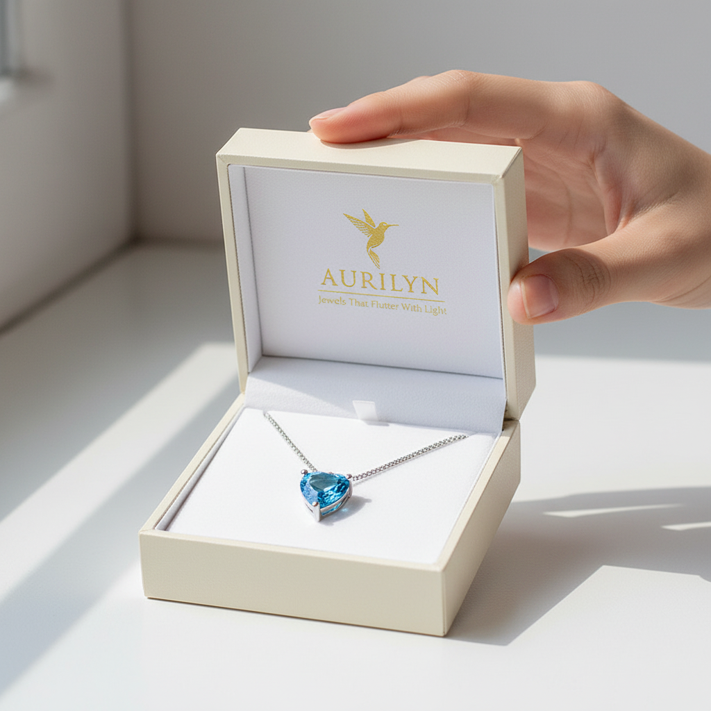 Unboxing blue heart pendant with Aurilyn box